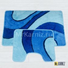 Комплект ковриков для ванной и туалета Линия синий